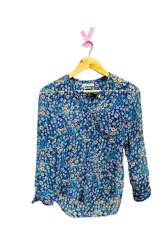 Isabel Marant Etoile Blue Silk Flower Print Top Size 34