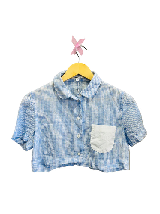 Carven Blue Gingham Linen Cropped Top Size 38
