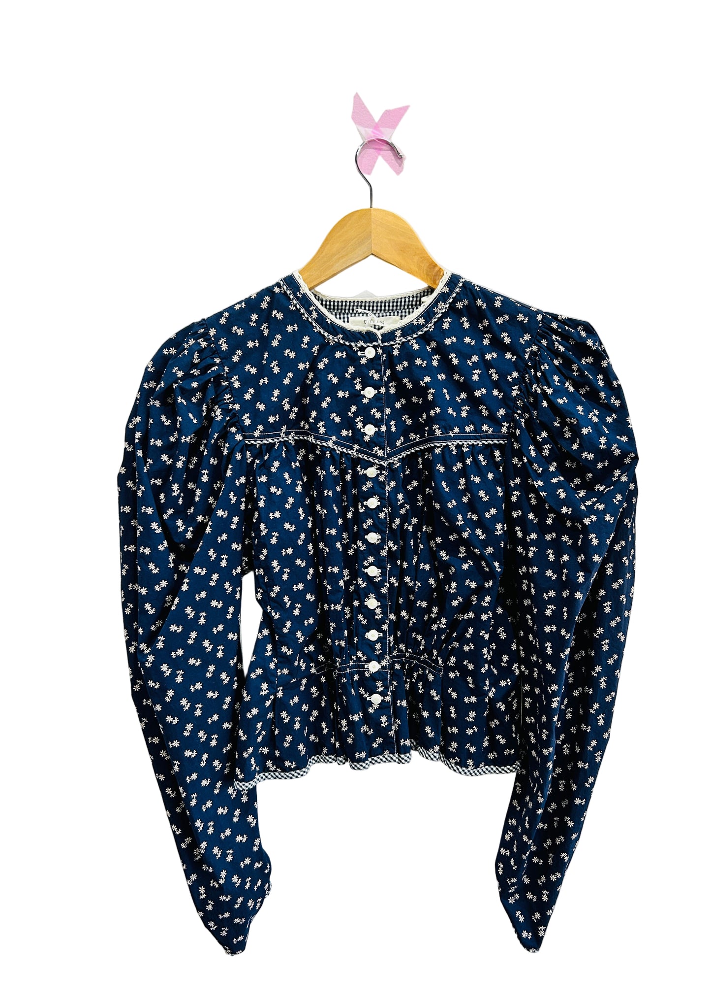 Doen Navy Printed Button Through Cotton Top Size Small