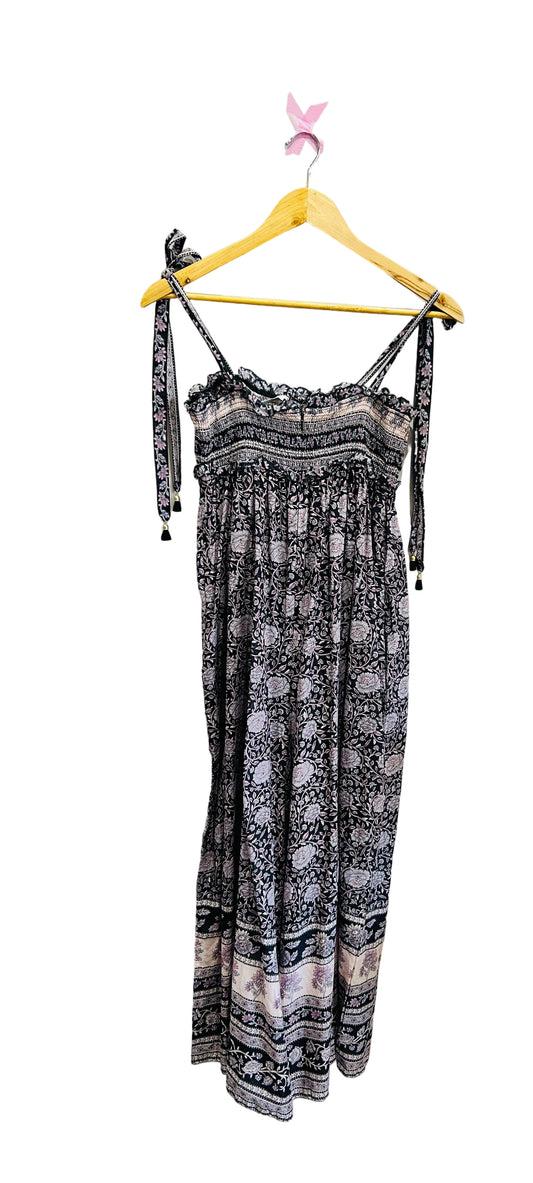 Zimmermann Black/Lavender Printed Cotton Voile Jumpsuit Size 1
