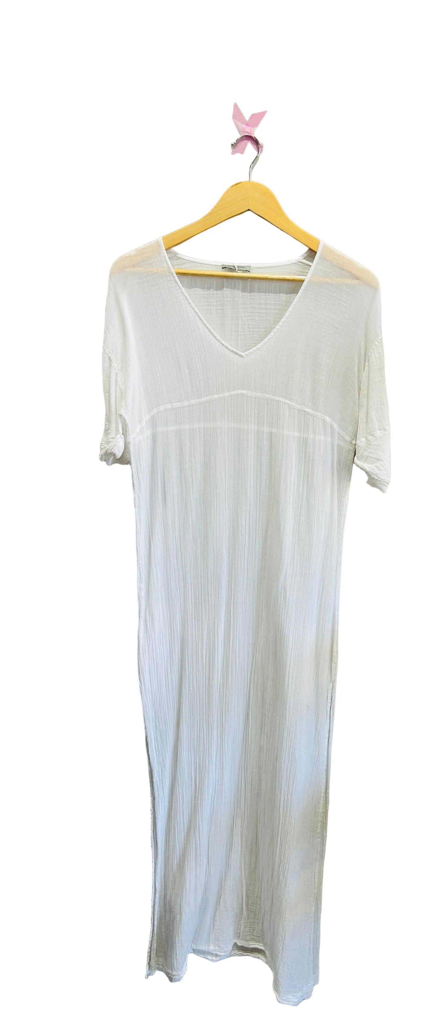 HunkyDory White Cotton Voile Dress With Side Splits Size Small
