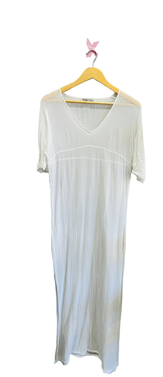HunkyDory White Cotton Voile Dress With Side Splits Size Small