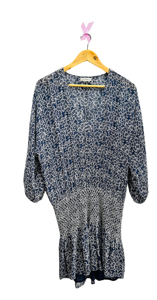 Ulla Johnson Navy Silk Smocked Dropped Waist Dress Size 6 US