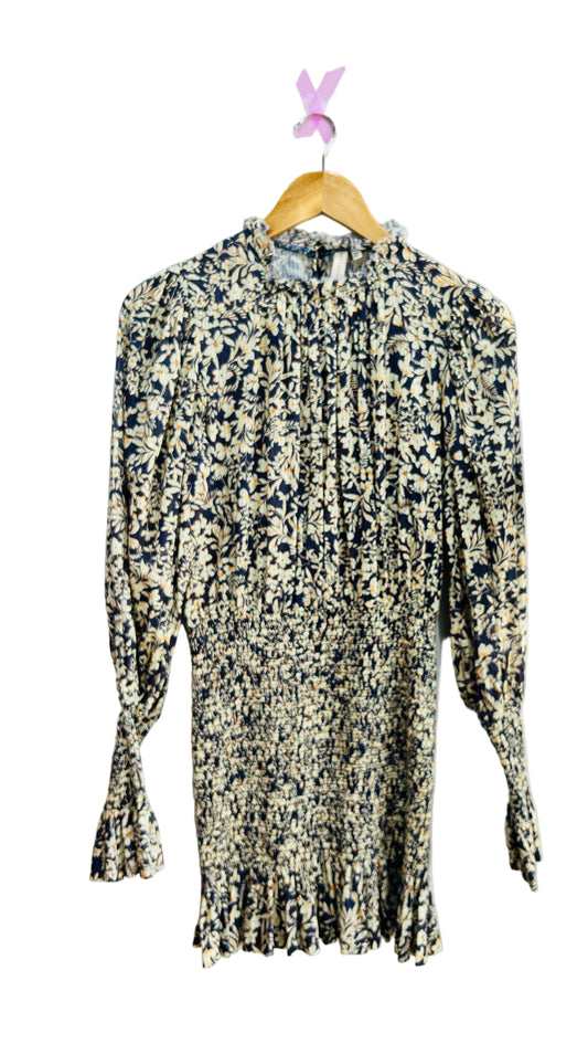 Bec & Bridge Drpped Waist Navy Floral Cotton Voile Dress Size 8