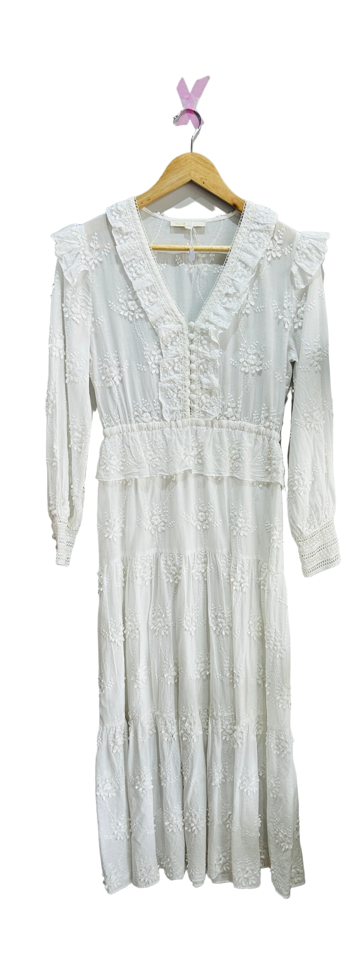 Maje White Cotton Embroidered Dress Size Small