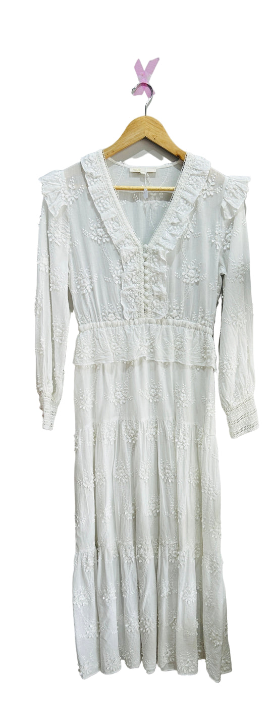 Maje White Cotton Embroidered Dress Size Small