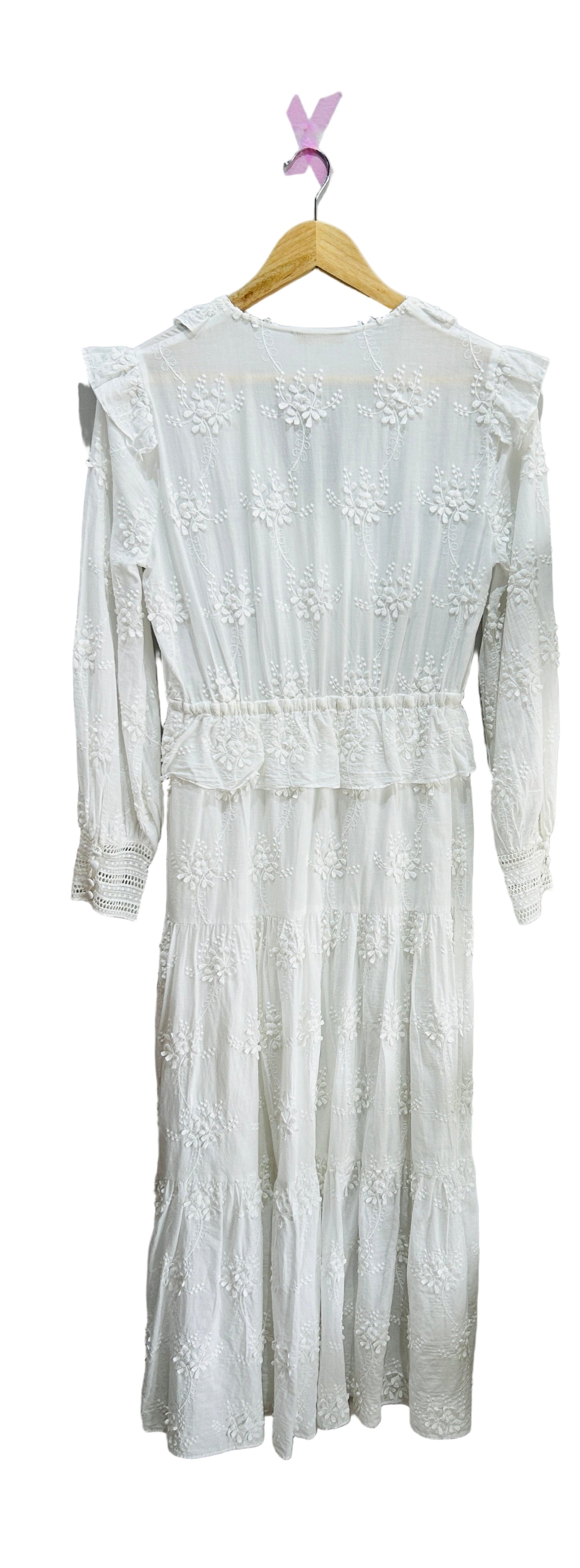 Maje White Cotton Embroidered Dress Size Small