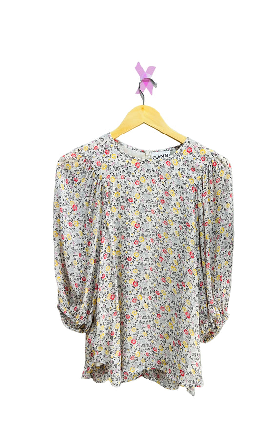 Ganni Floral Viscose Top Size 38