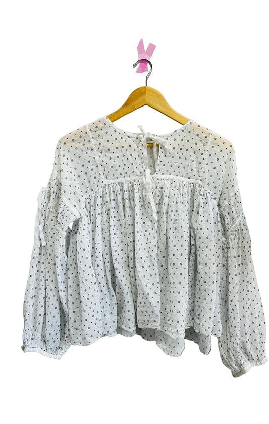 Ulla Johnson White/Navy Spot Cotton Top Size 2