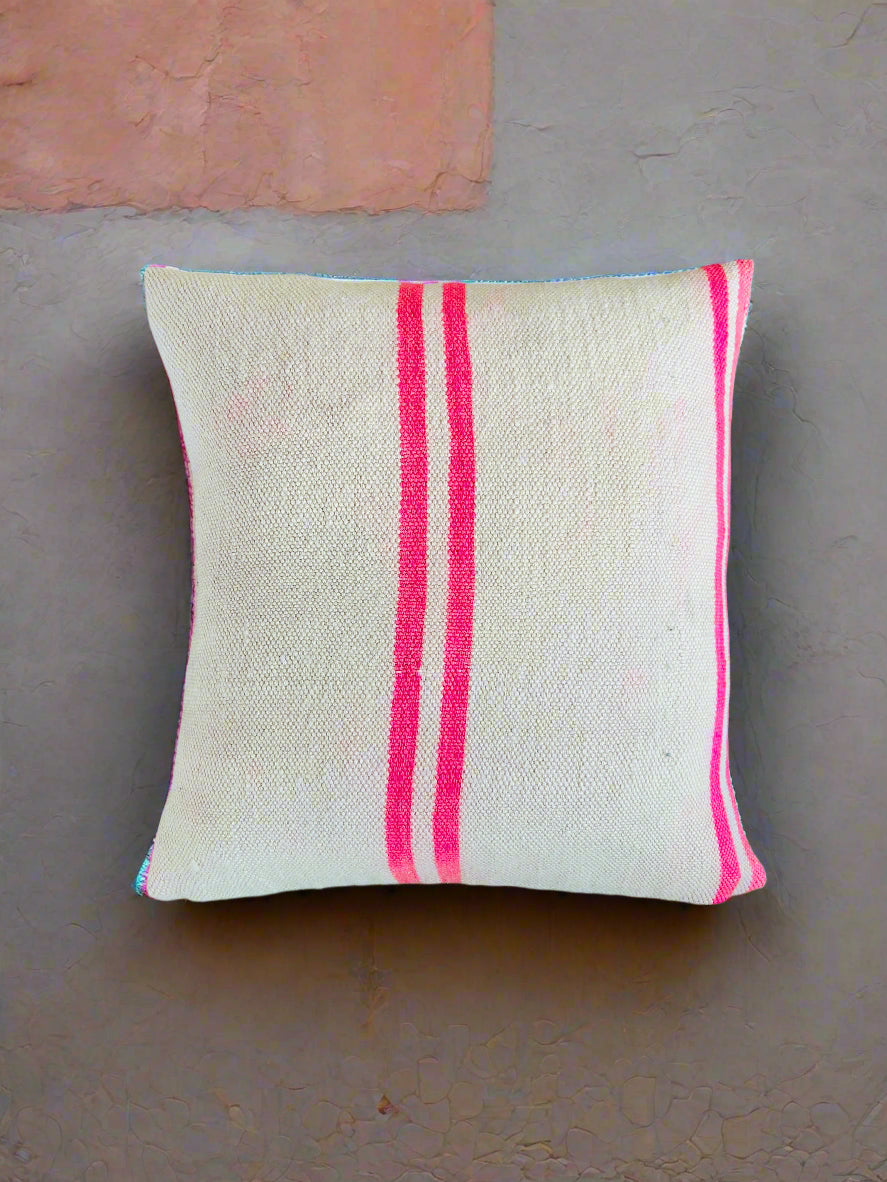 Moroccan Pink Stripe Wool Cushion