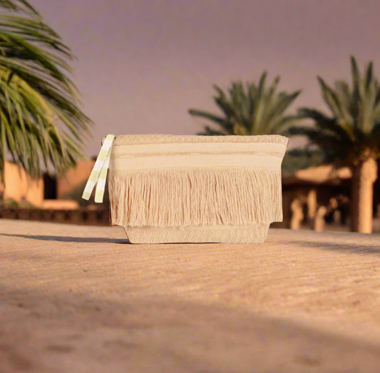 Lalla Marrakech Petit Beige Fringe Clutch