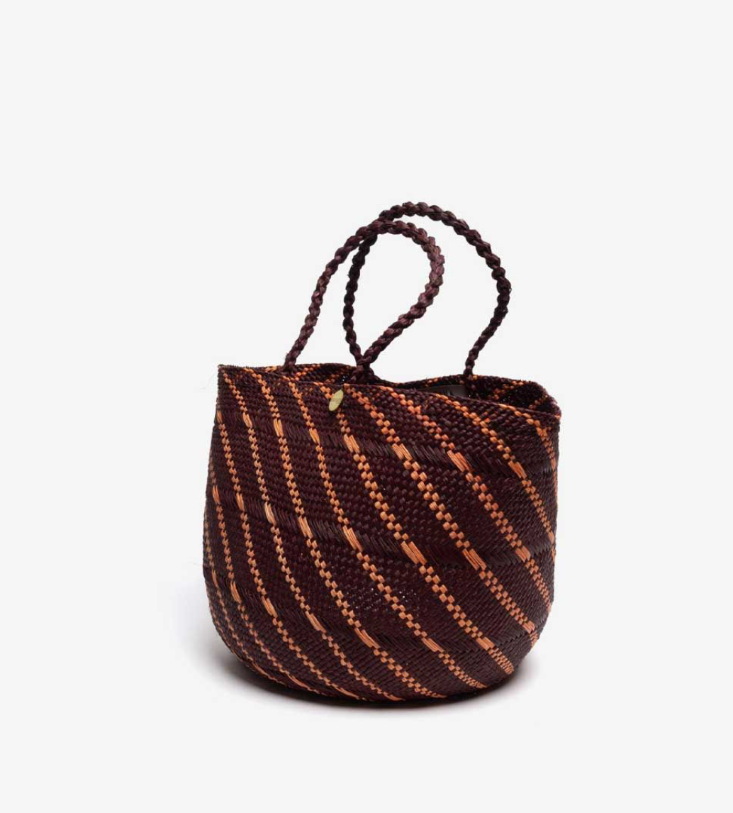 Guanabana Medium Dark Brown & Orange Canasto Straw Basket