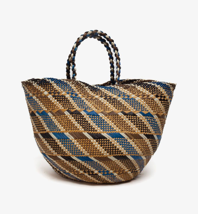 Guanabana Large Brown & Blue Canasto Straw Basket