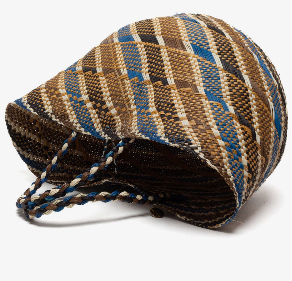 Guanabana Large Brown & Blue Canasto Straw Basket