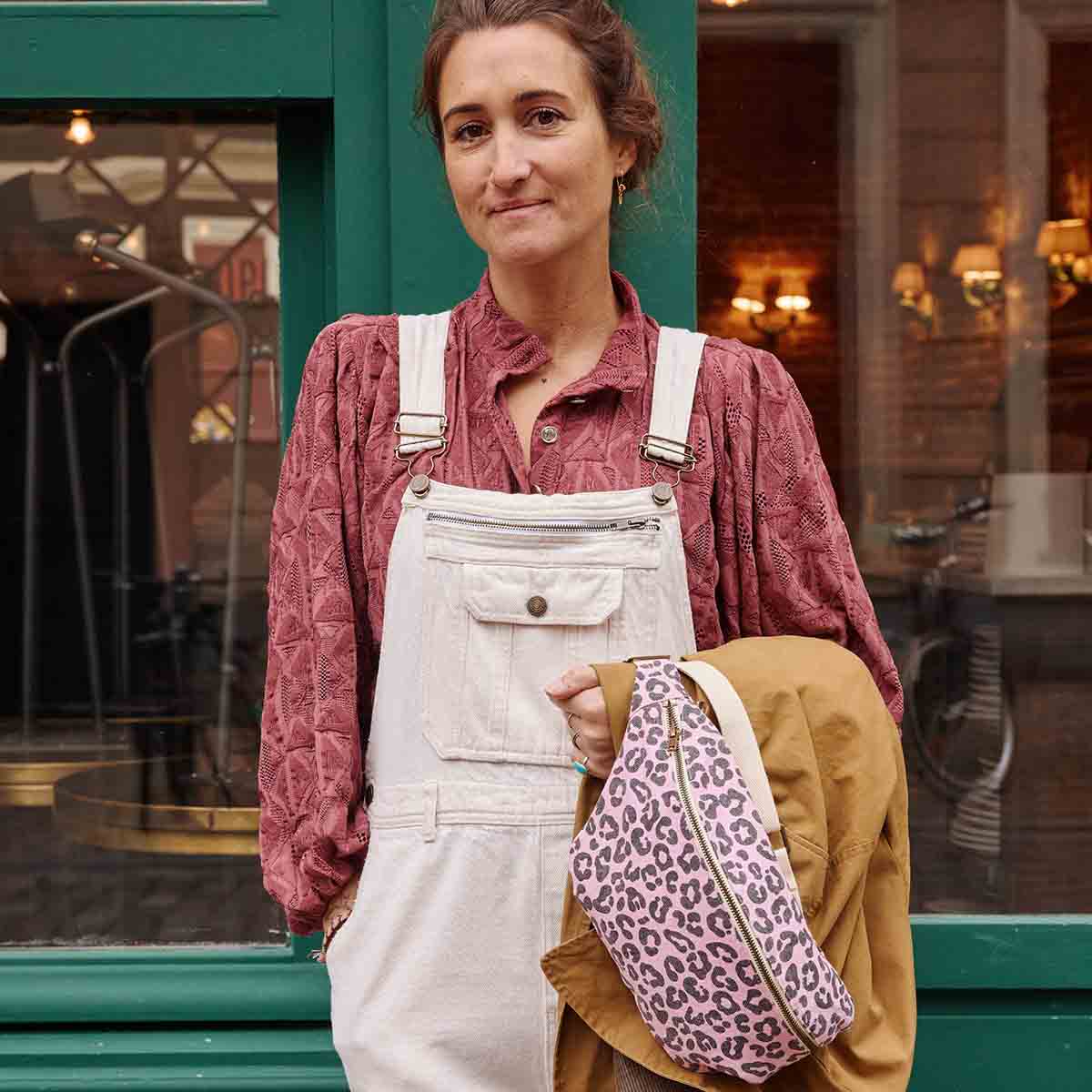 Rose In April Paris Pink Canvas Leopard Print Bum Bag