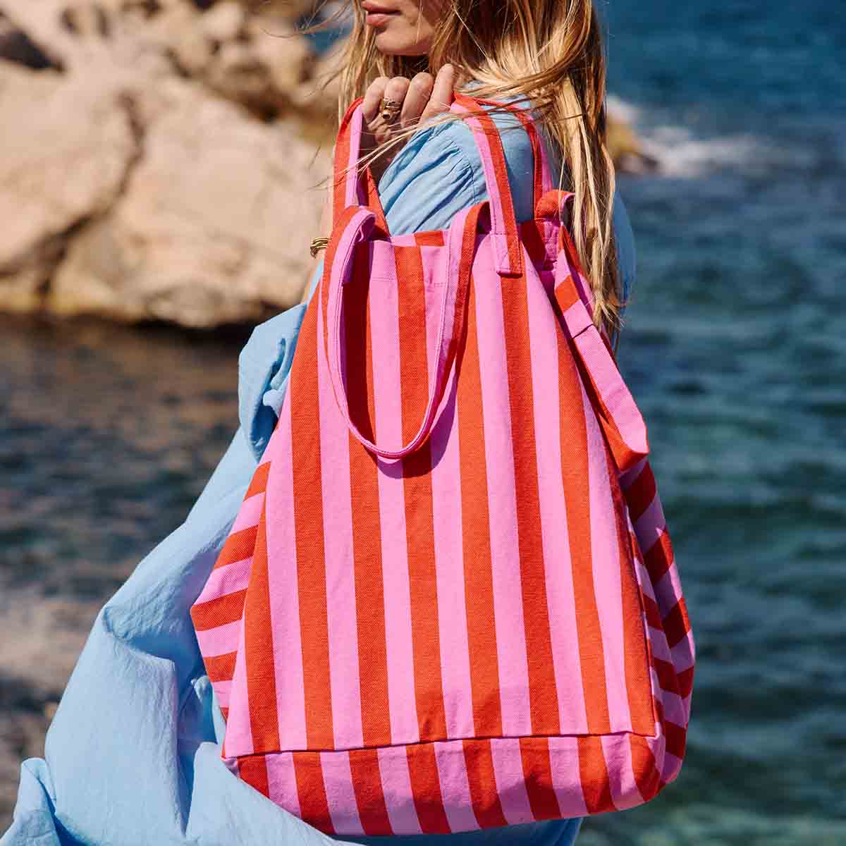ELISA TOTE BAG STRIPES ORCHID/ TOMATO: ORCHID/TOMATO / STRIPES