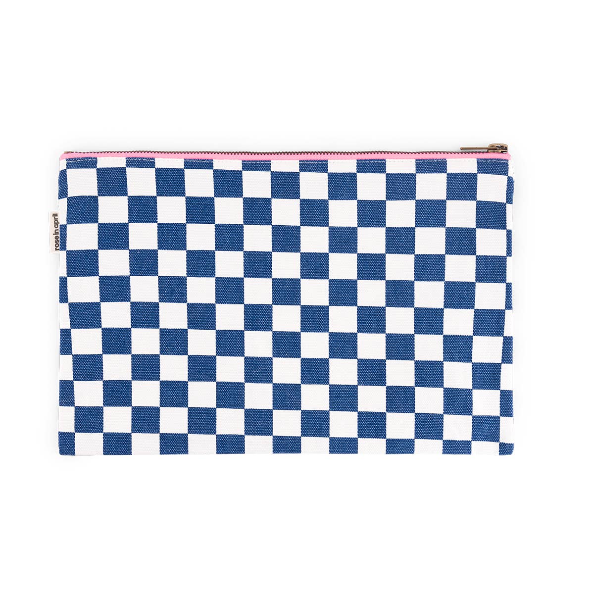 LILI FLAT POUCH CHECKERBOARD ECRU / NAVY BLUE: ECRU/NAVY BLUE / CHECKERBOARD