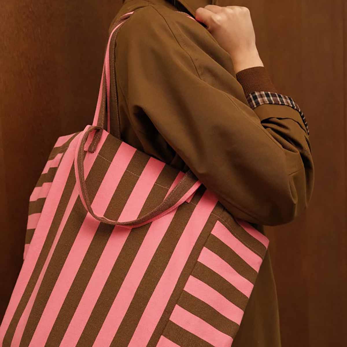 ELISABETH TOTE BAG STRIPES FUNKY PINK / OLIVE