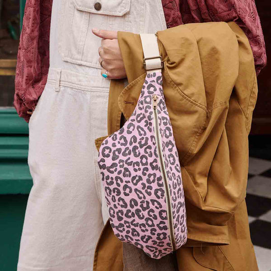 Rose In April Paris Pink Canvas Leopard Print Bum Bag