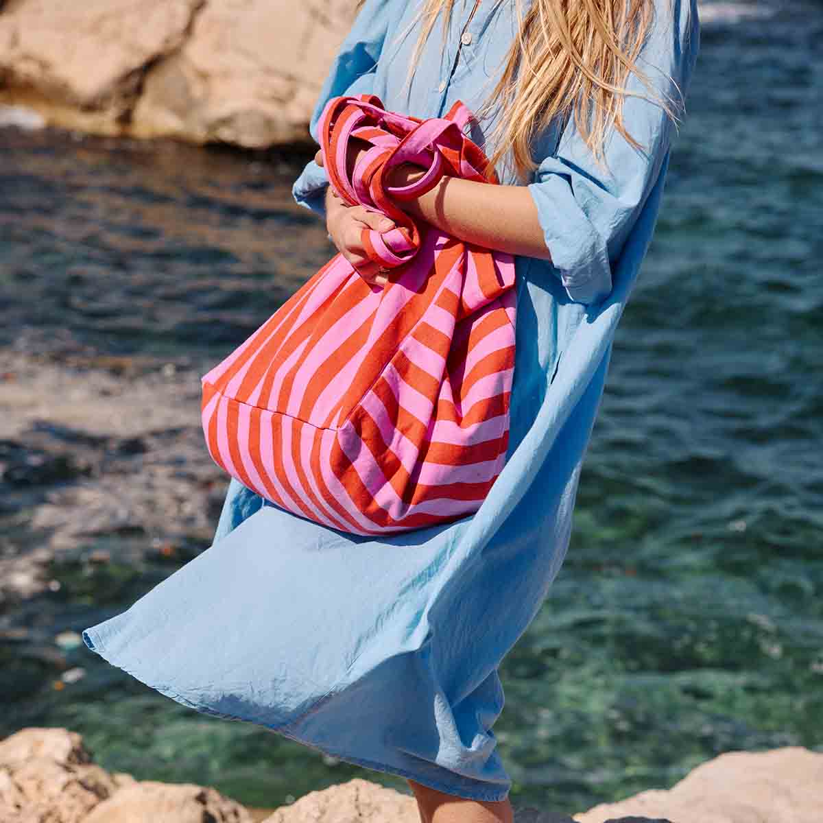 ELISA TOTE BAG STRIPES ORCHID/ TOMATO: ORCHID/TOMATO / STRIPES