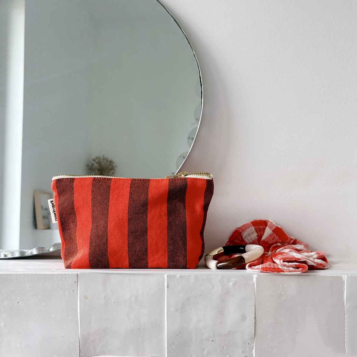 POUCH SOFIA STRIPES BROWN / TOMATO