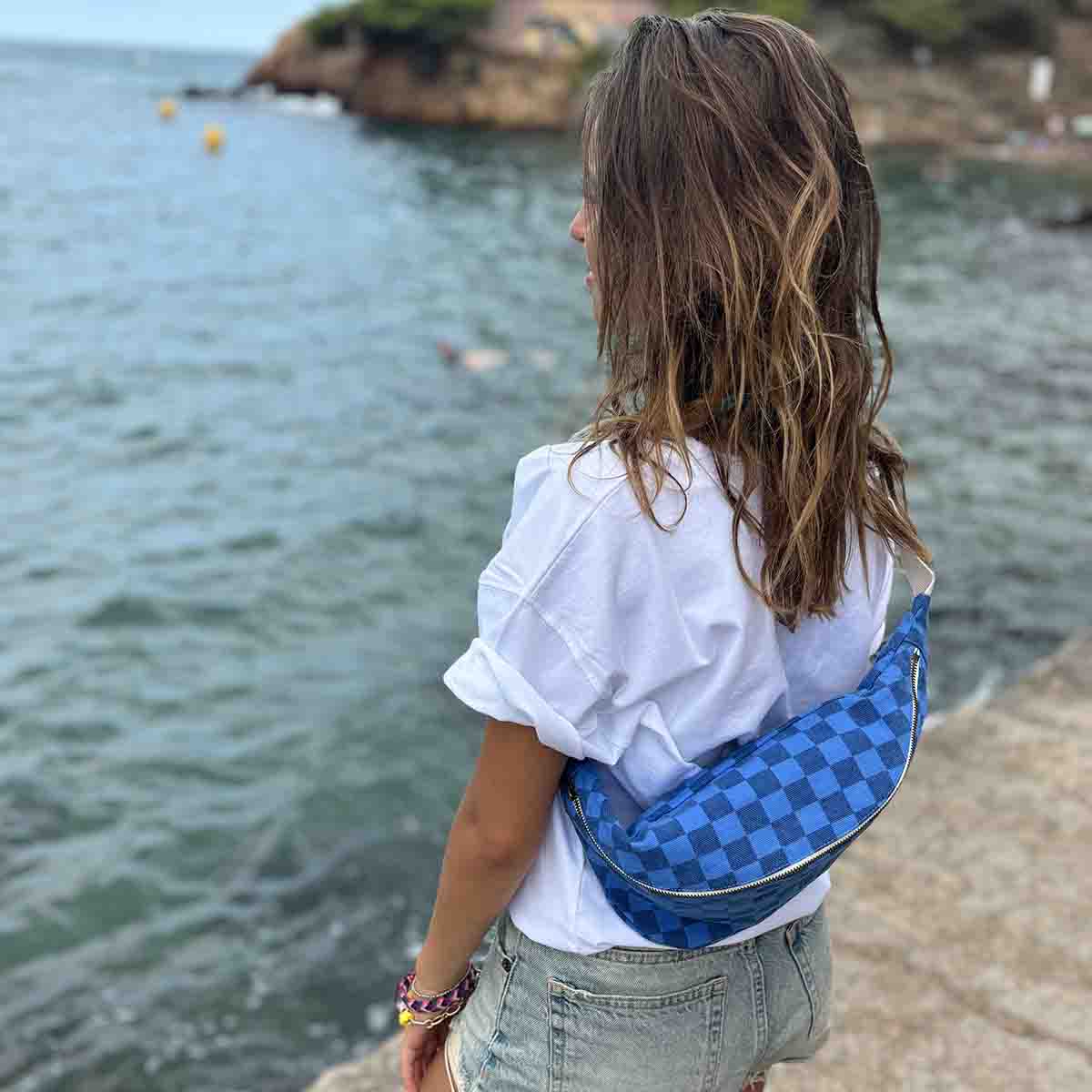 WOMEN BUM BAG CHECKERBOARD GREEK BLUE / NAVY BLUE