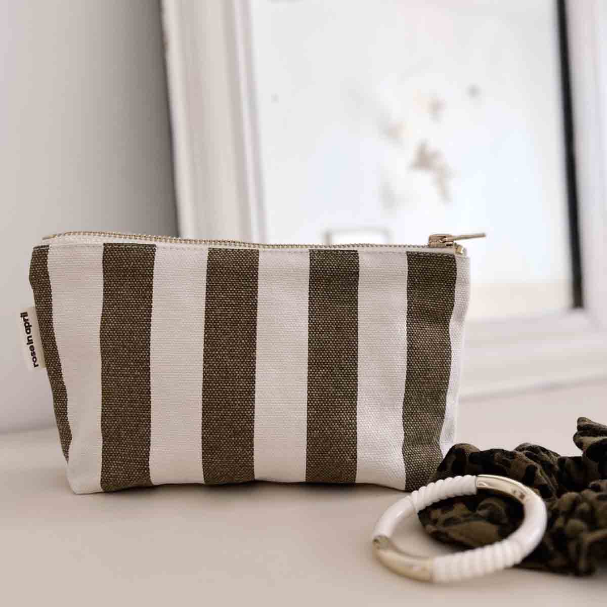 POUCH SOFIA STRIPES OLIVE / GREIGE: OLIVE / GREIGE / STRIPES