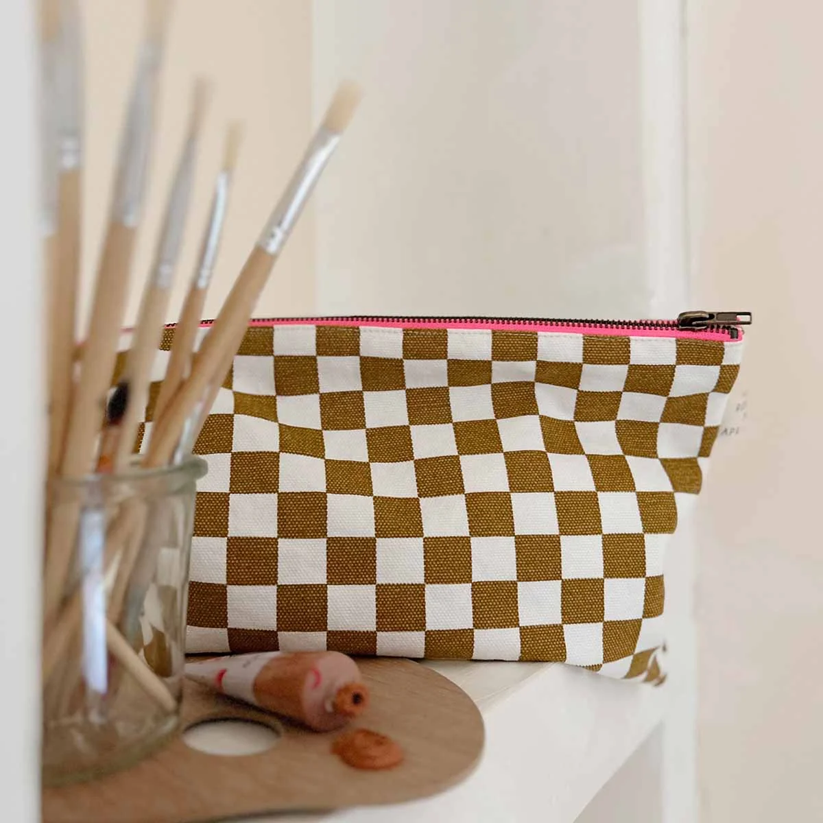 Rose In April Paris Toffee/White Canvas Lili Clutch